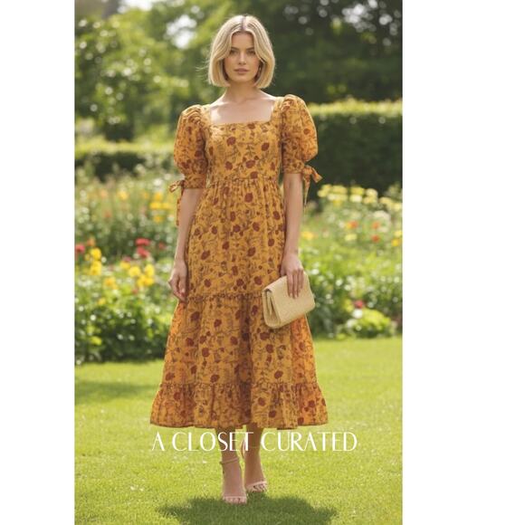 EDDY Dresses & Skirts - Eddy Barbara Cotton Floral Maxi Dress 14 Yellow NWT